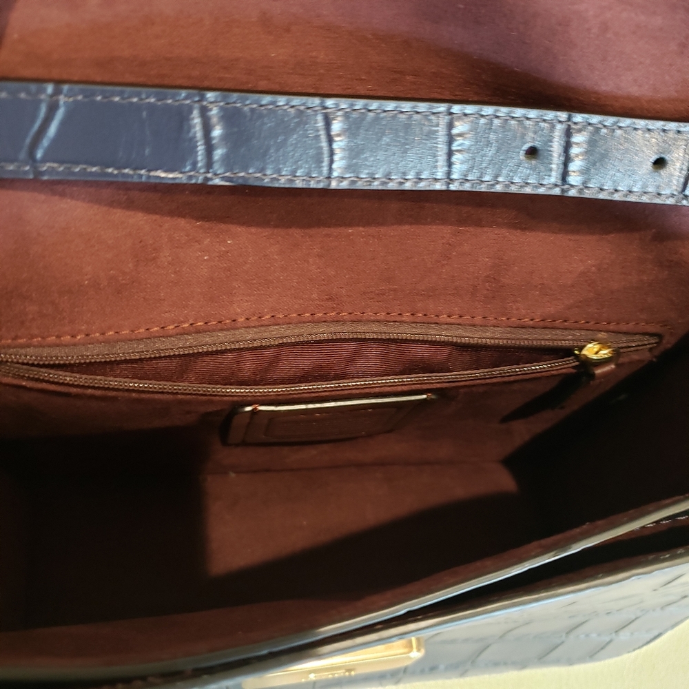 NEW Coach Navy Blue Croc Embossed Leather Flap Adjustable Shoulder Purse Bag - Picture 11 of 15